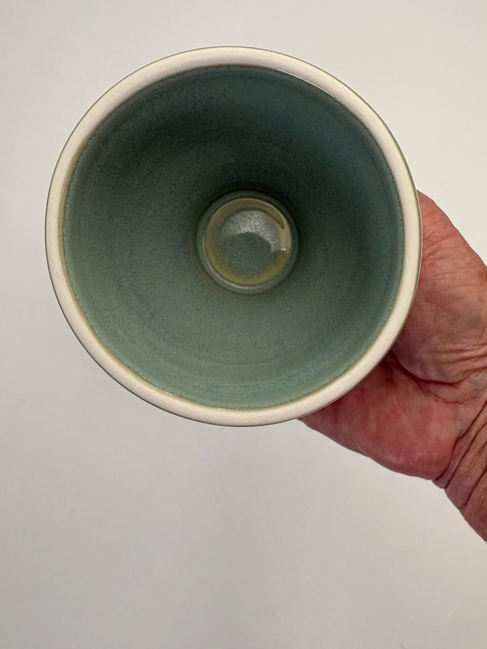 Green Ceramic Butter Bell Crock with Decorative Scroll Band